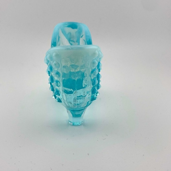 Vintage, Light Blue Opalescent Glass Slipper, Hobnail, Cat Head by Fenton - Picture 4 of 10